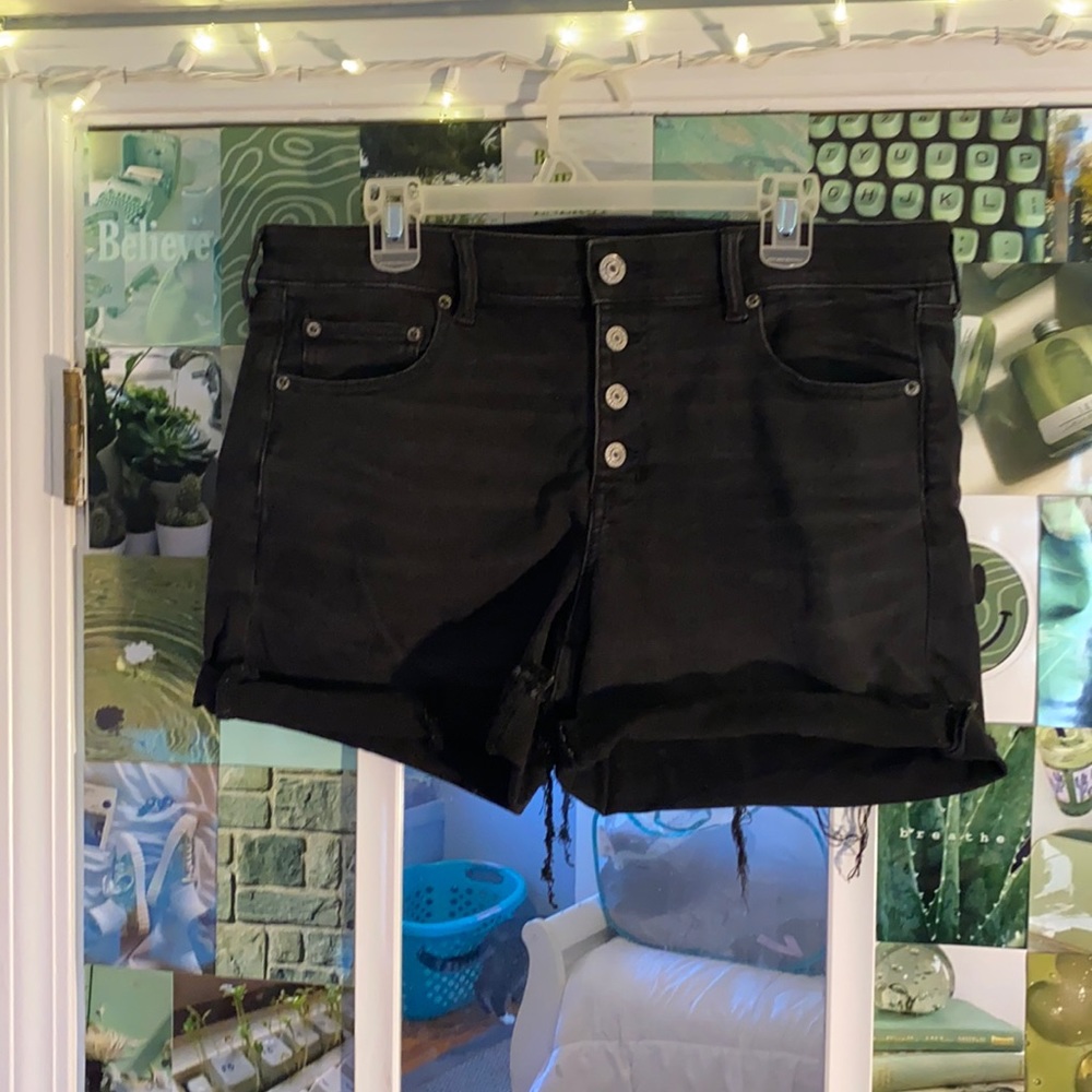 American Eagle black jean shorts, size 16, worn once!